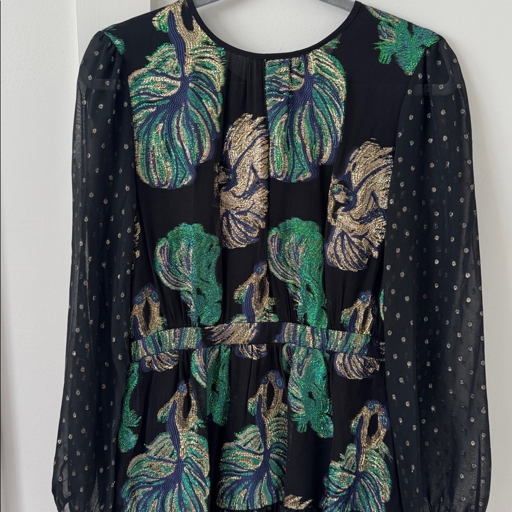 Cynthia Rowley Inverness Metallic Sheer Silk Mini Dress Black Fish Size 6 - Picture 5 of 13